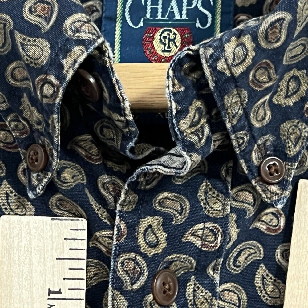 Vintage 90s Chaps Ralph Lauren Shirt Mens Extra Large Blue Paisley Spellout Logo - Picture 16 of 16